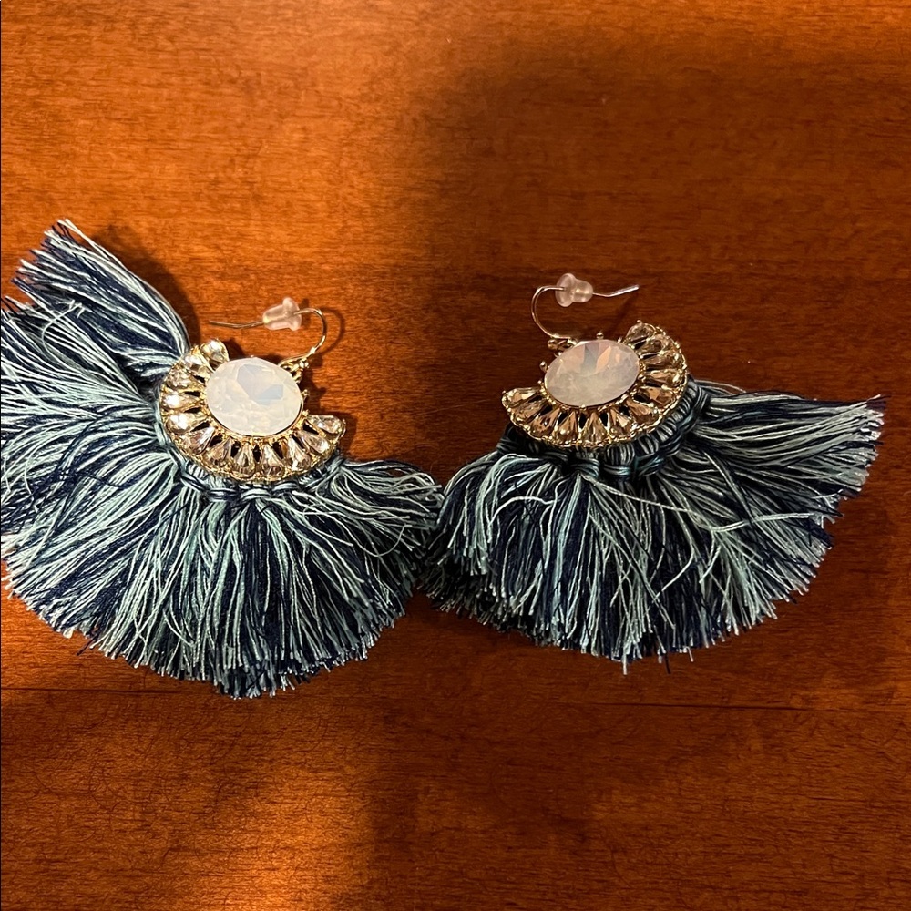 Elegant Blue Tassel Earrings